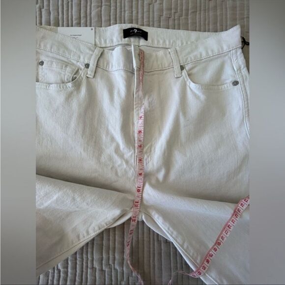 7 For All Mankind New High Waist Straight Leg Raw Hem Jeans White Size 31 - Picture 9 of 12